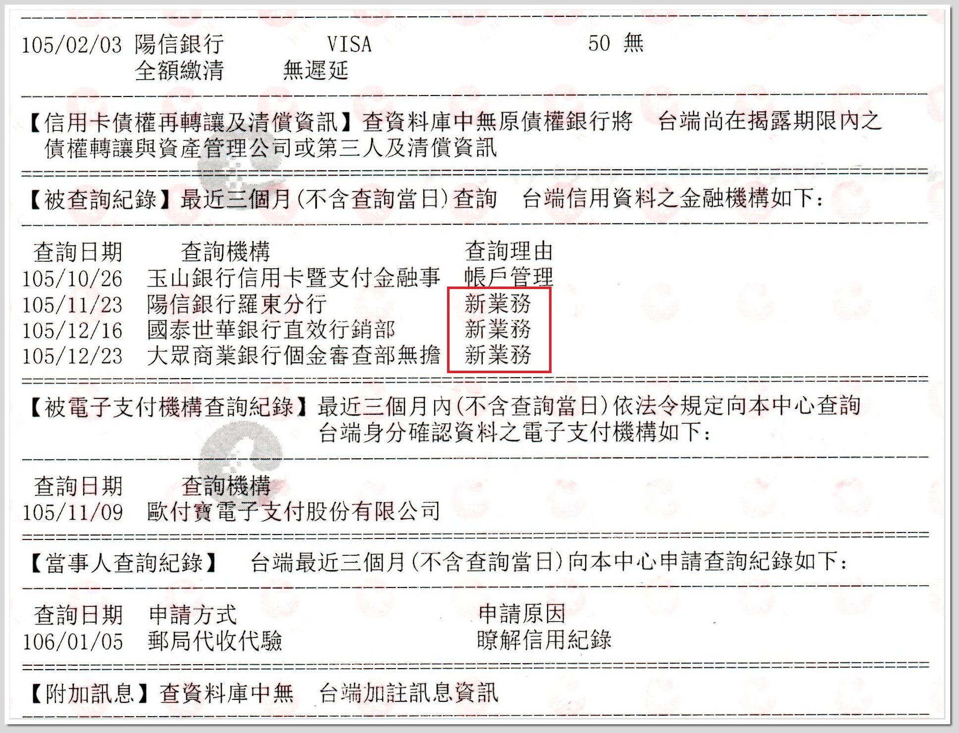 聯徵報告「新業務查詢」